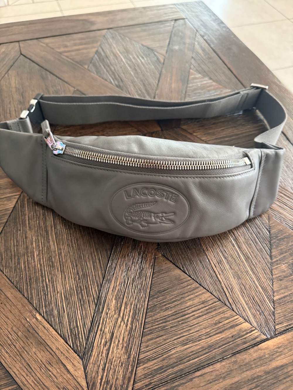 Lacoste L.12.12 Embossed Leather Zip Belt Bag Waist Pack
